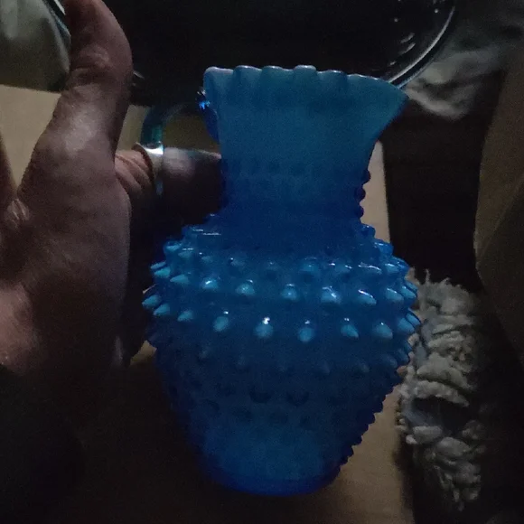 Blue Hobnail Glass Pitcher Fenton Opaque Blue Cased white milk glass Overlay - Picture 8 of 16